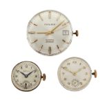 THREE ASSORTED WATCH MOVEMENTS, DIALS AND GLASSES