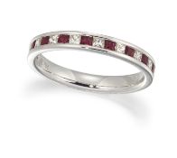 A 18CT RUBY AND DIAMOND HALF ETERNITY RING