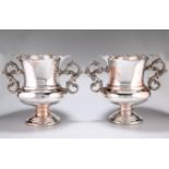 A PAIR OF SILVER-PLATED WINE COOLERS