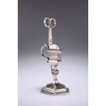 A RARE GEORGE I CAST SILVER SNUFFERS STAND