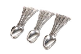 ELEVEN VICTORIAN SILVER TABLE SPOONS, by Chawner & Co London 1859 and 1869; and another by Mary