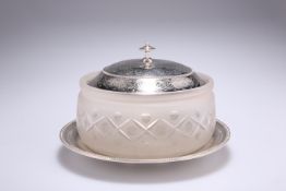 A VICTORIAN SILVER AND FROSTED GLASS BUTTER DISH