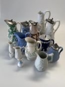 A group of moulded and sprigged jugs, 19th Century and later, inc. tinted jug by Edge, Malkin &