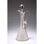 A 19TH CENTURY CUT-GLASS CLARET JUG, the body with hobnail cutting, with faceted stopper. 33cm