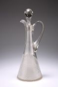 A 19TH CENTURY CUT-GLASS CLARET JUG, the body with hobnail cutting, with faceted stopper. 33cm