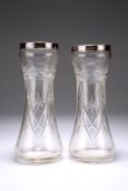 A PAIR OF EDWARDIAN SILVER-RIMMED CUT-GLASS VASES, by Henry Hobson & Sons, London 1928, cut with