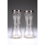 A PAIR OF EDWARDIAN SILVER-RIMMED CUT-GLASS VASES, by Henry Hobson & Sons, London 1928, cut with