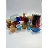 A collection of Victorian and later glass inc. Victorian slag glass jug, Victorian red pressed glass