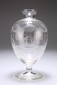 A VENETIAN GLASS VASE (OR CARAFE), LATE 19TH CENTURY, the shouldered ovoid body etched with lagoon