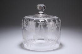 A BACCARAT GLASS CHEESE COVER, the dome etched with floral garlands, the top etched with a band of