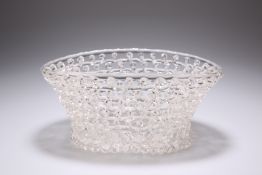 A LATE 18TH CENTURY LIEGE A TRAFORATO GLASS BASKET, oval, openwork with trellis trailed sides, out-