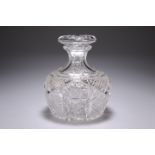 AN EARLY 20TH CENTURY CUT-GLASS DECANTER, the squat body with heavy diamond cutting. 16cm high