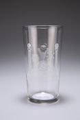 A MASONIC BEAKER, 20TH CENTURY, the tapering cylindrical glass with Masonic symbols to the front.