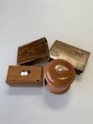 Four boxes inc. stamp box and string barrel (4)