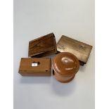 Four boxes inc. stamp box and string barrel (4)