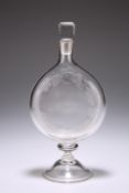 A UNUSUAL GLASS FLASK, CIRCA 1800, the moon-shaped flask engraved with fruiting vine and the