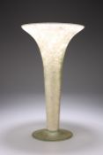 A LARGE AND UNUSUAL 20TH CENTURY ART GLASS VASE, of trumpet form with frosted pattern. 36.5cm high