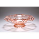 AUGUST WALTHER & SOHNE AN ART DECO PEACH COLOURED GLASS BOWL, Hannover pattern. 9.7cm high, 31.2cm