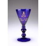 A BRISTOL BLUE GLASS WINE GOBLET, with double knopped stem. 17cm high Provenance: The Chris Crabtree