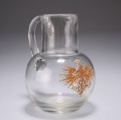 A GERMAN ENAMEL PAINTED GLASS WATER JUG, 19TH CENTURY