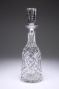 A WATERFORD CUT-GLASS DECANTER AND STOPPER, with extensively cut body, neck and stopper, signed.