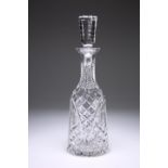 A WATERFORD CUT-GLASS DECANTER AND STOPPER, with extensively cut body, neck and stopper, signed.