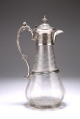 A VICTORIAN SILVER-PLATE MOUNTED CLARET JUG, the collar decorated with floral sprays, the