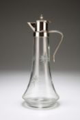 A SILVER-PLATE MOUNTED CLARET JUG, CIRCA 1900, the tapering body with star-cuts, the collar with