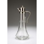 A SILVER-PLATE MOUNTED CLARET JUG, CIRCA 1900, the tapering body with star-cuts, the collar with