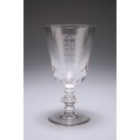 A GLASS GOBLET, the bucket bowl engraved with the arms of the Worshipful Company of Glass Sellers,