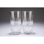 A PAIR OF WATERFORD WATER GLASSES, the heavy cut-glass bodies with hobnail and slice cutting,