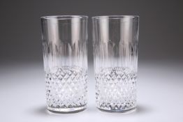 A PAIR OF WATERFORD WATER GLASSES, the heavy cut-glass bodies with hobnail and slice cutting,