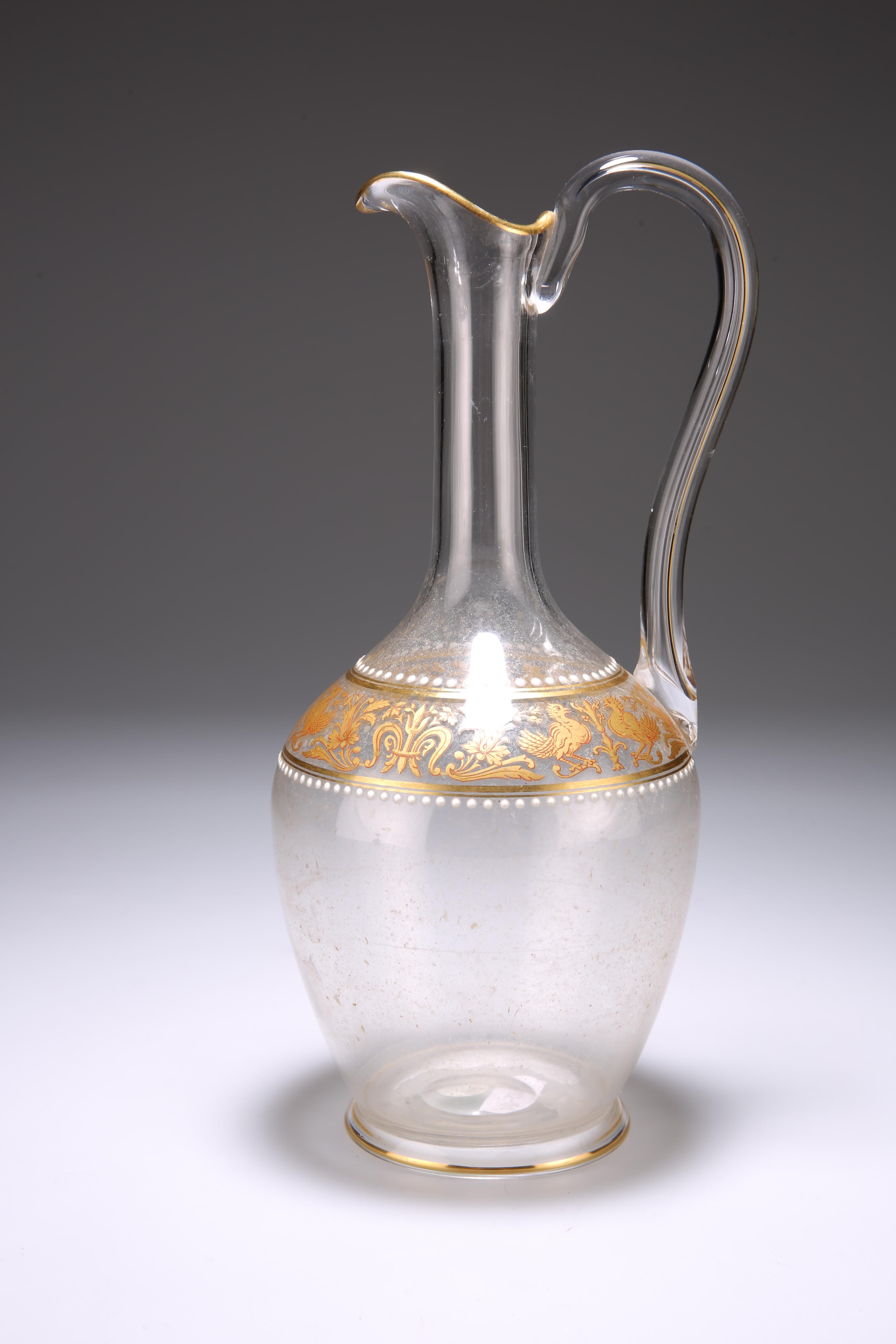 A FINE FRENCH GLASS EWER, 19TH CENTURY, POSSIBLY ST. LOUIS, of Classical shape, decorated with