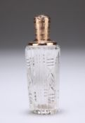 A DUTCH GOLD-MOUNTED CUT-GLASS SCENT BOTTLE, 19TH CENTURY, the hinged cover and mount engraved