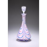 A 19TH CENTURY NAILSEA STYLE DECANTER, of tapered conical form with tall collar neck, decorated with