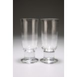 A PAIR OF LATE VICTORIAN SHERRY OR SPARKLING WINE GLASSES, each with deep cylindrical bowl and squat