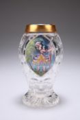 A HAIDA BOHEMIAN GLASS VASE, of footed ovoid form, enamel painted with a lady holding a parasol,