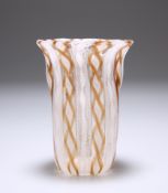 A MURANO GLASS BEAKER VASE, probably late 19th Century, dimpled body with white gauze and twists.