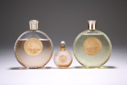 TWO LALIQUE GLASS PERFUME BOTTLES FOR NINA RICCI, each with moulded mark, 8.2cm and 14.5cm high;