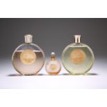 TWO LALIQUE GLASS PERFUME BOTTLES FOR NINA RICCI, each with moulded mark, 8.2cm and 14.5cm high;