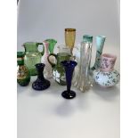 Fourteen pieces of Victorian and later glass inc. painted vases (14)