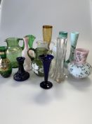 Fourteen pieces of Victorian and later glass inc. painted vases (14)