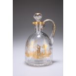 A FINE FRENCH GILDED GLASS DECANTER AND STOPPER, retailed by Damon et Delente, Paris, the fluted