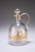 A FINE FRENCH GILDED GLASS DECANTER AND STOPPER, retailed by Damon et Delente, Paris, the fluted