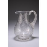 A STOURBRIDGE GLASS JUG, 19TH CENTURY, of baluster form, engraved with flowers, ferns and foliage,