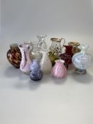 Fourteen pieces of Victorian and later glass inc. Caithness vase, small millefiore jug, etc. (15)