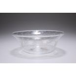 THOMAS WEBB & SONS AN EARLY 20TH CENTURY GLASS BOWL, circular, decorated with fish swimming amidst