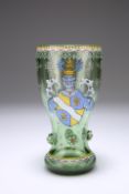 A BOHEMIAN THERESIENTHAL BEAKER, 19TH CENTURY, decorated with a heraldic shield, florets and