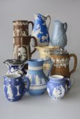 A group of 19th Century jugs, inc. English moulded and sprigged (10)