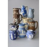 A group of 19th Century jugs, inc. English moulded and sprigged (10)